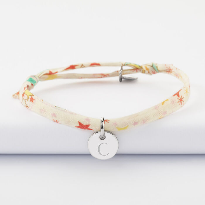 Bracelet enfant personnalisé Liberty médaille martelée gravée initiale argent 10mm - initiale C