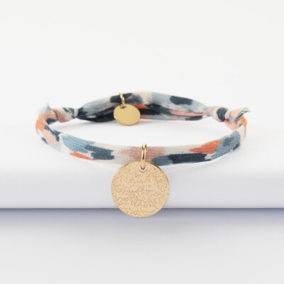 Bracelet enfant Liberty personnalisé médaille martelée gravée plaqué or 15 mm - texturée 2