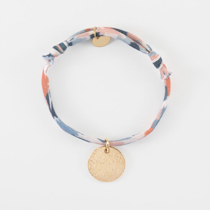 Bracelet enfant Liberty personnalisé médaille martelée gravée plaqué or 15 mm - texturée
