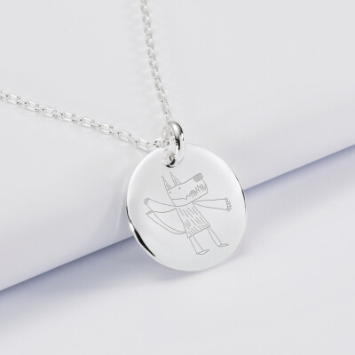 Pendentif homme personnalisé médaille bombée gravée argent 20 mm - dessin
