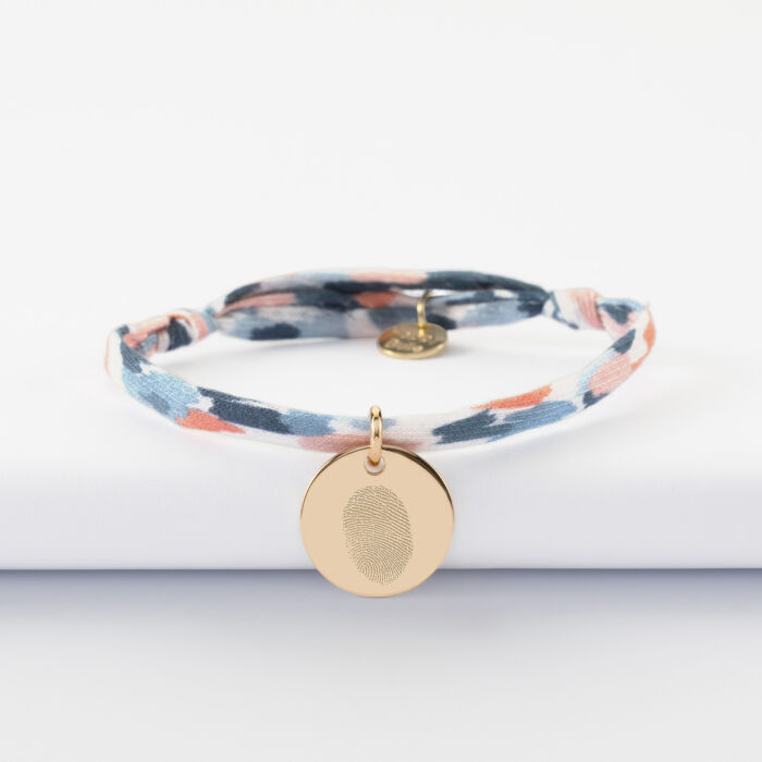 Bracelet enfant Liberty personnalisé médaille martelée gravée plaqué or 15 mm - Empreinte