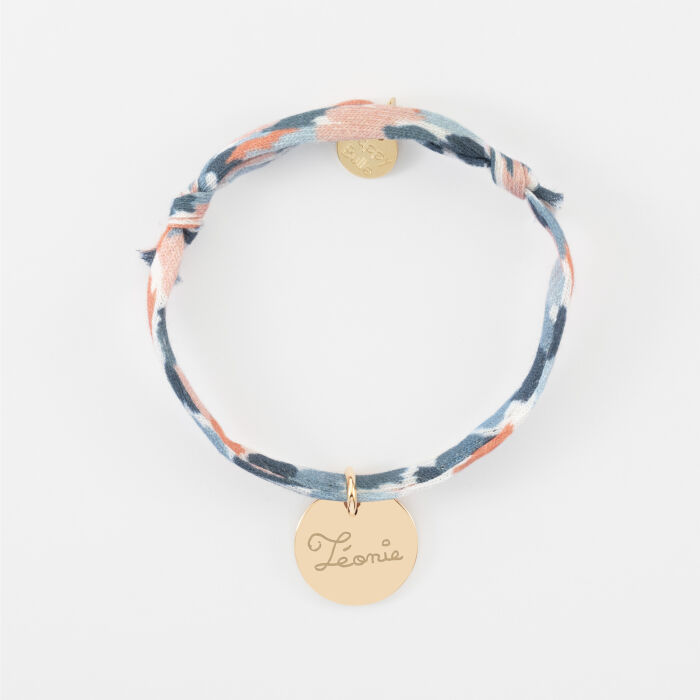 Bracelet enfant Liberty personnalisé médaille martelée gravée plaqué or 15 mm - Prénom