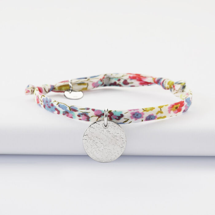 Bracelet enfant Liberty personnalisé médaille martelée gravée argent 15 mm - Texturée 2