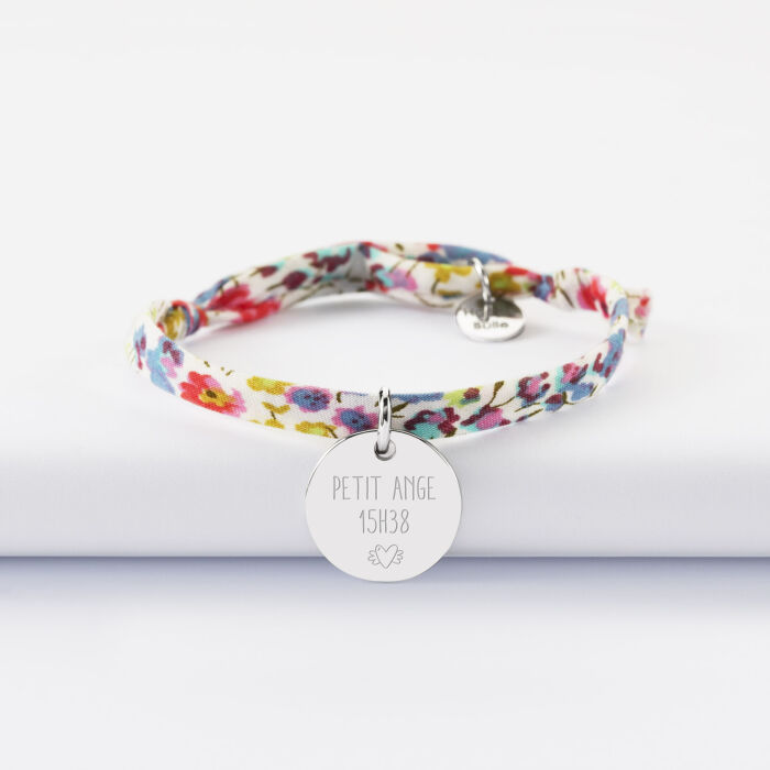 Bracelet enfant Liberty personnalisé médaille martelée gravée argent 15 mm - Heure