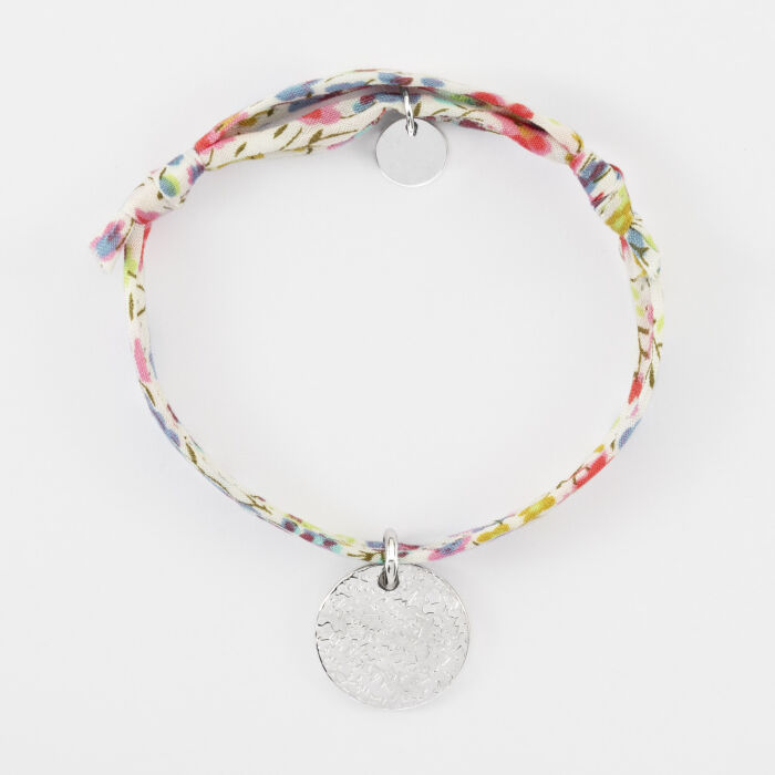 Bracelet enfant Liberty personnalisé médaille martelée gravée argent 15 mm - Texturée