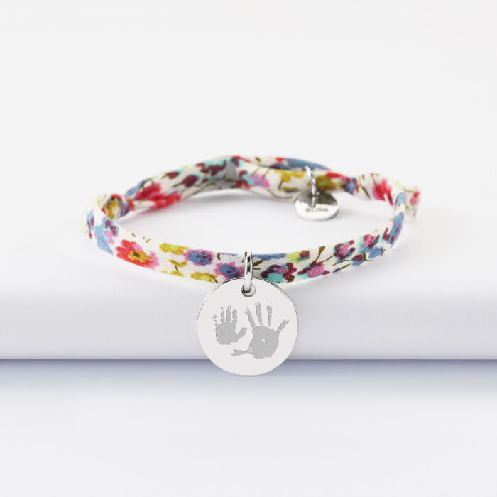 Bracelet enfant Liberty personnalisé médaille martelée gravée argent 15 mm - Empreintes