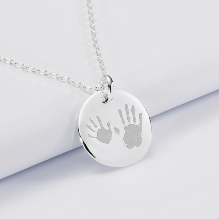 Pendentif homme personnalisé médaille bombée gravée argent 20 mm - empreintes