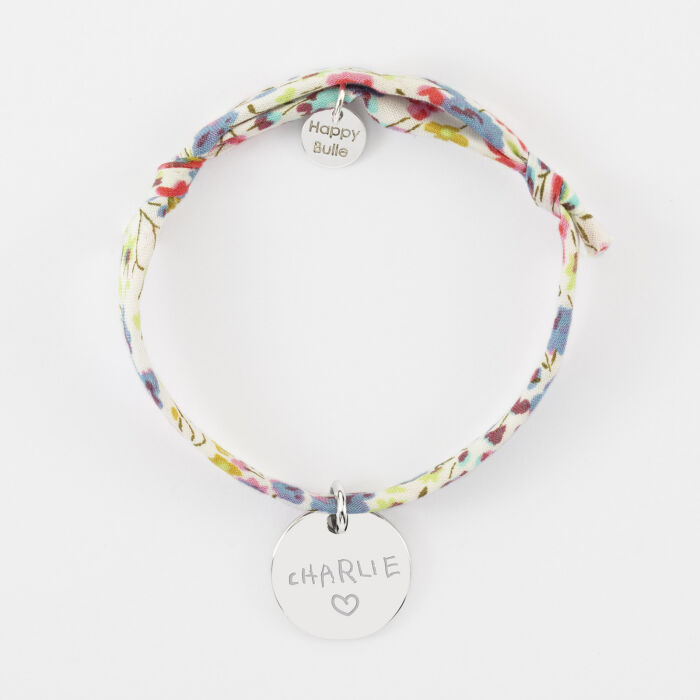 Bracelet enfant Liberty personnalisé médaille martelée gravée argent 15 mm - écrit
