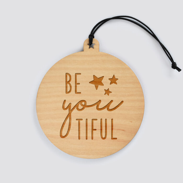 Boule de Noël personnalisée gravée bois ronde - Illustration