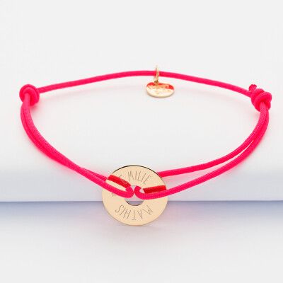 Bracelet personnalisé médaille gravée plaqué or cible 16mm - 1 Bracelet personnalisé médaille gravée plaqué or cible 16mm - 1