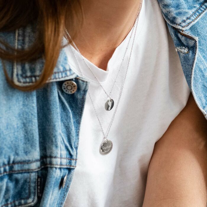 Pendentif bohème personnalisé médaille gravée argent 19 mm - Prénom