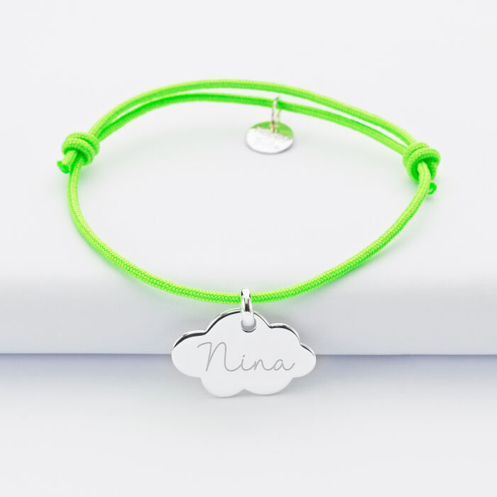 Bracelet enfant personnalisé prénom médaille gravée argent nuage 20x14 mm - prénom 1