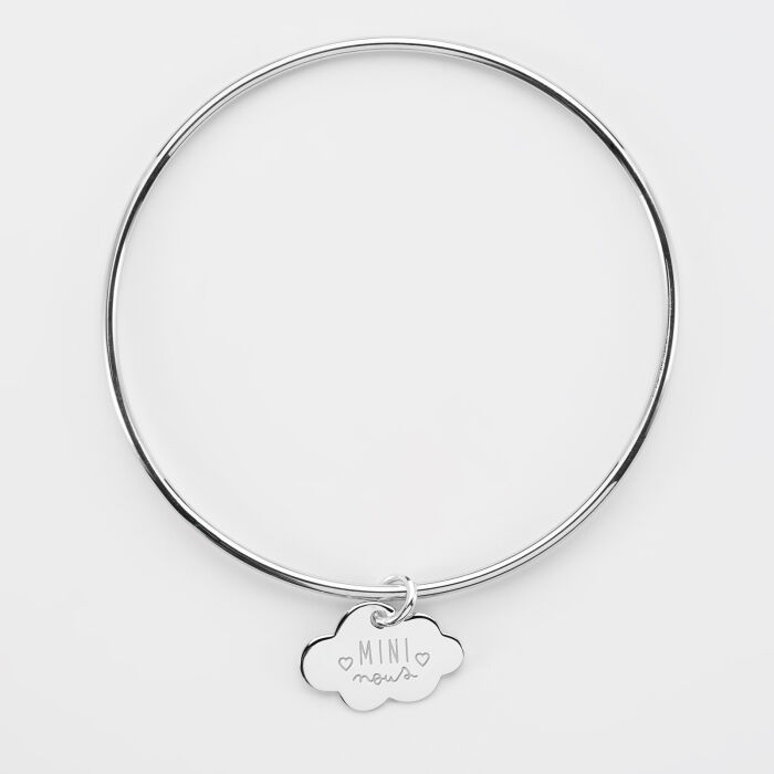 Bracelet enfant personnalisé jonc argent médaille gravée nuage 20x14 mm - illustration