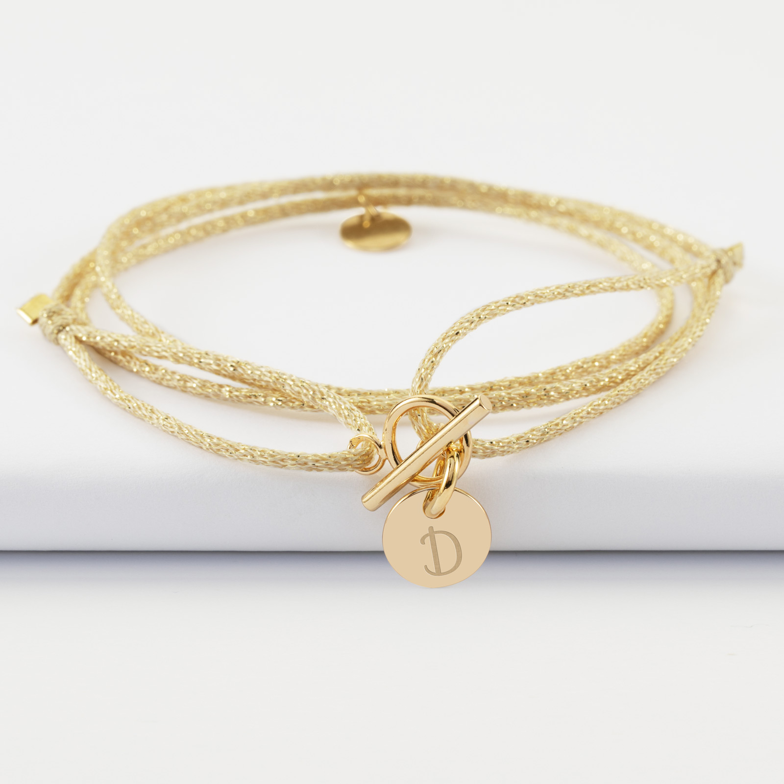 Bracelet Initiale Personnalisé Argent/Or 18 Carats Pour Femme - Lettre Monogramme Disque, Cadeau Élégant
