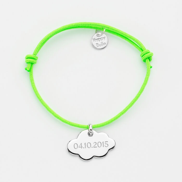 Bracelet enfant personnalisé prénom médaille gravée argent nuage 20x14 mm - date