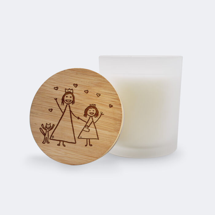 Bougie parfumée personnalisé couvercle bois gravé - dessin