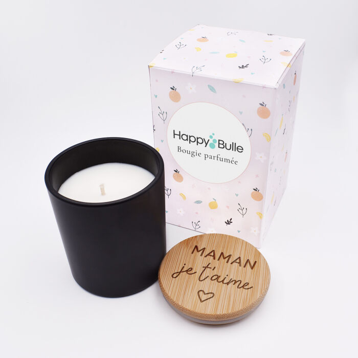 Bougie parfumée personnalisé couvercle bois gravé - emballage