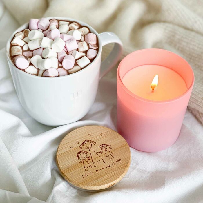 Bougie parfumée personnalisé couvercle bois gravé - dessin ambiance