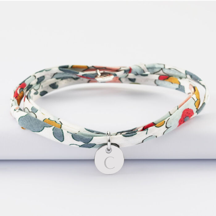 Bracelet 3 tours Liberty personnalisé initiale médaille gravée martelée argent 10 mm - C chic
