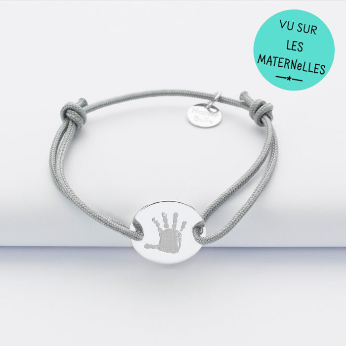 Bracelet enfant personnalisé médaille gravée argent 2 trous 15mm - empreinte