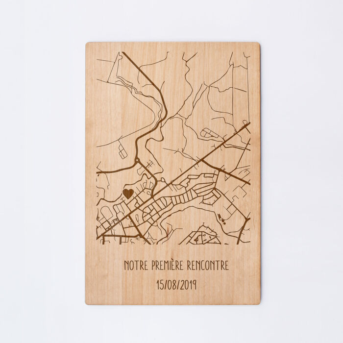 Cadre "Géo map" personnalisé bois gravé 15x10 cm avec support - texte