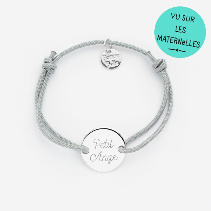 Bracelet enfant personnalisé médaille gravée argent 2 trous 15mm - dessin