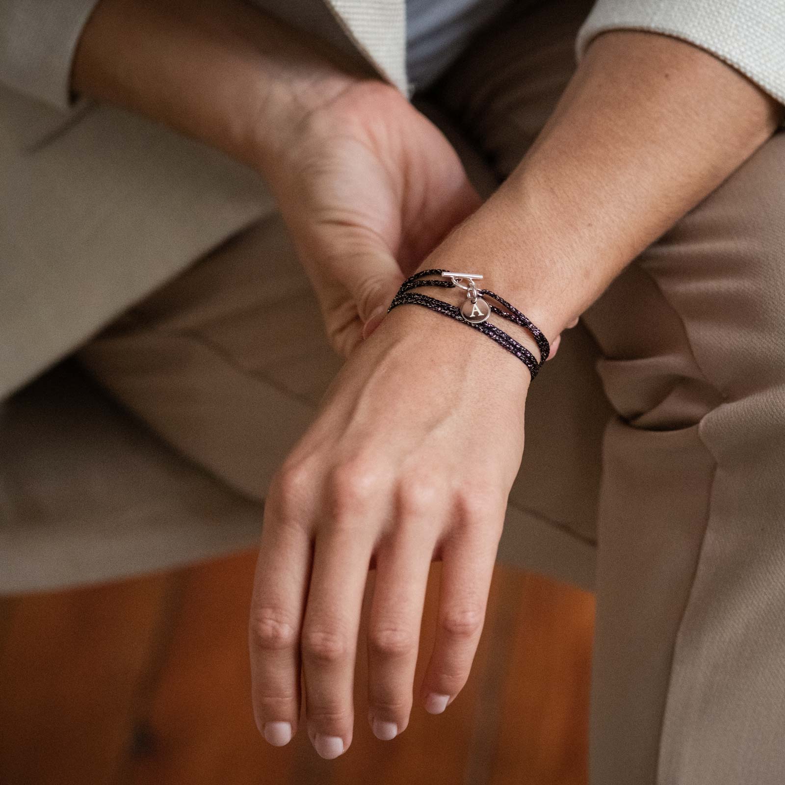 Personalised Toggle Clasp Glitter Wrap Bracelet with Engraved