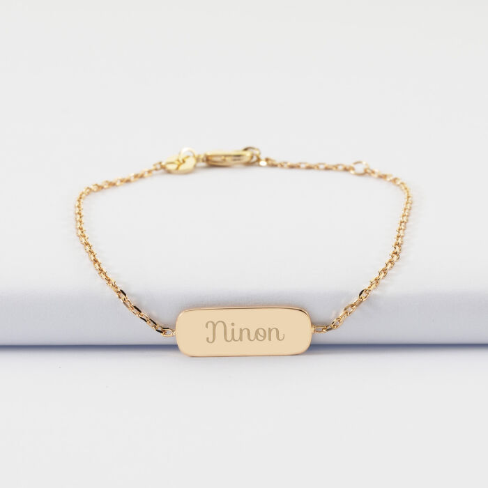 Bracelet chaine enfant personnalisé médaille gravée plaqué or plaque 20x8 mm - prénom 2