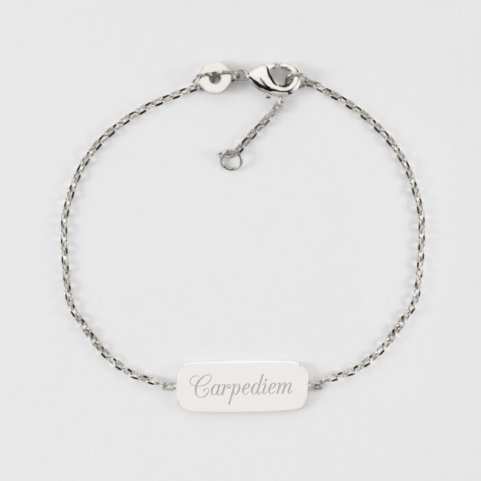 Bracelet chaine personnalisé médaille gravée argent plaque 20x8 mm - Carpediem
