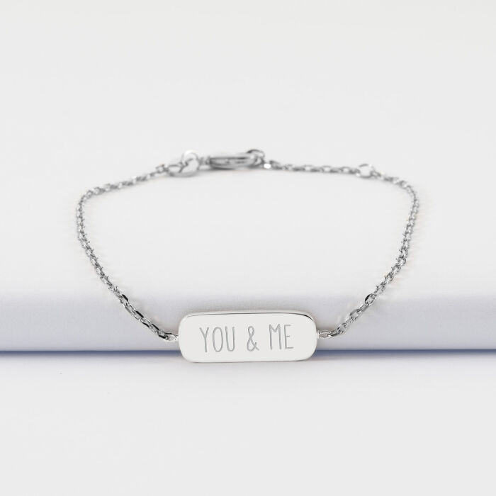 Bracelet chaine personnalisé médaille gravée argent plaque 20x8 mm - You & Me