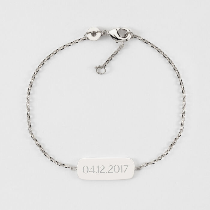 Bracelet chaine personnalisé médaille gravée argent plaque 20x8 mm - souvenir