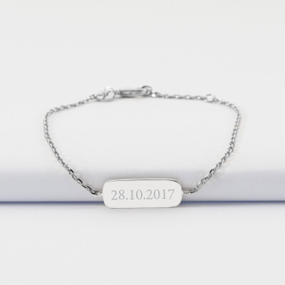 Bracelet chaine enfant personnalisé médaille gravée argent plaque 20x8 mm - date
