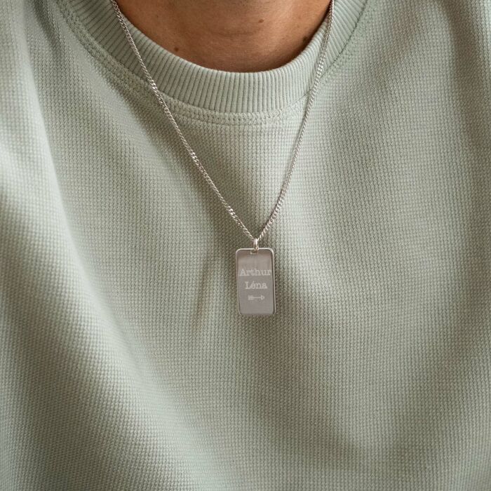 Pendentif homme personnalisé médaille gravée argent 20x32 mm - prénom