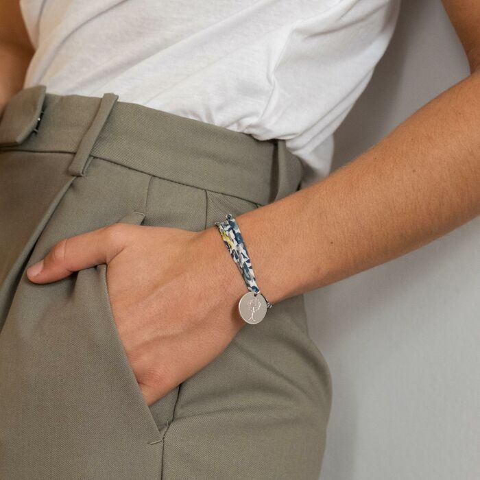 Personalised Liberty bracelet 3 turns engraved silver pendant 19mm