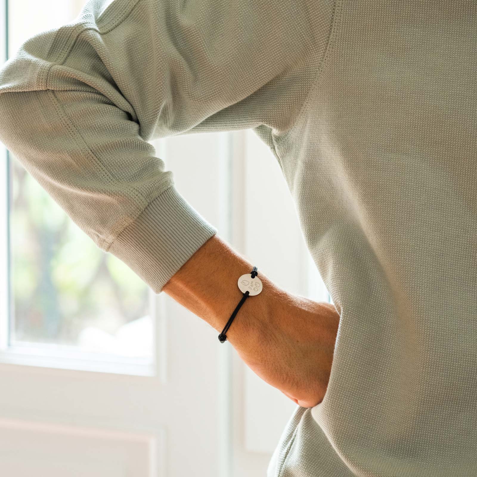 Bracelet personnalisé cordon doublé témoin homme médaille argent