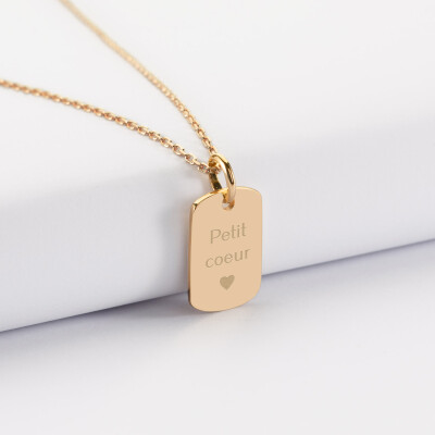 Pendentif enfant personnalisé médaille gravée plaqué or rectangle 17x11 mm - petit coeur