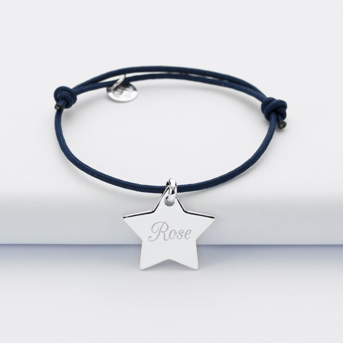 Bracelet enfant personnalisé prénom médaille gravée argent étoile 20x20 mm - prénom 1