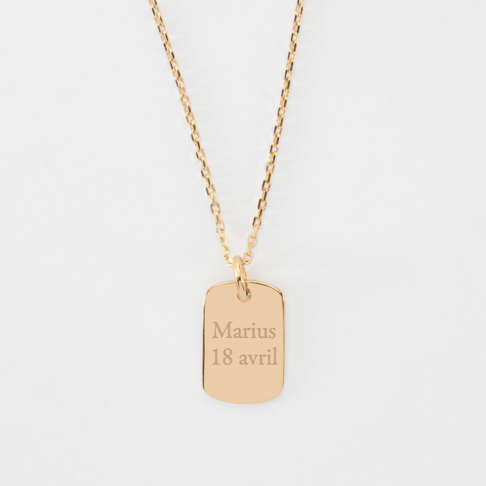Pendentif enfant personnalisé médaille gravée plaqué or rectangle 17x11 mm - prénom et date