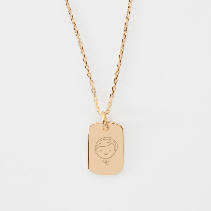 Pendentif enfant personnalisé médaille gravée plaqué or rectangle 17x11 mm - pictogramme