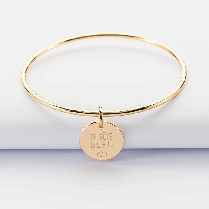 Bracelet enfant personnalisé jonc plaqué or médaille gravée 15 mm - illustration 2