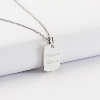 Pendentif personnalisé médaille gravée argent rectangle 17x11 mm - prénoms