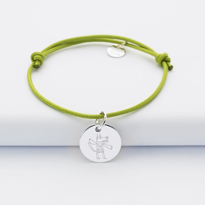 Personalised engraved silver children's medallion bracelet 15 mm - sketch