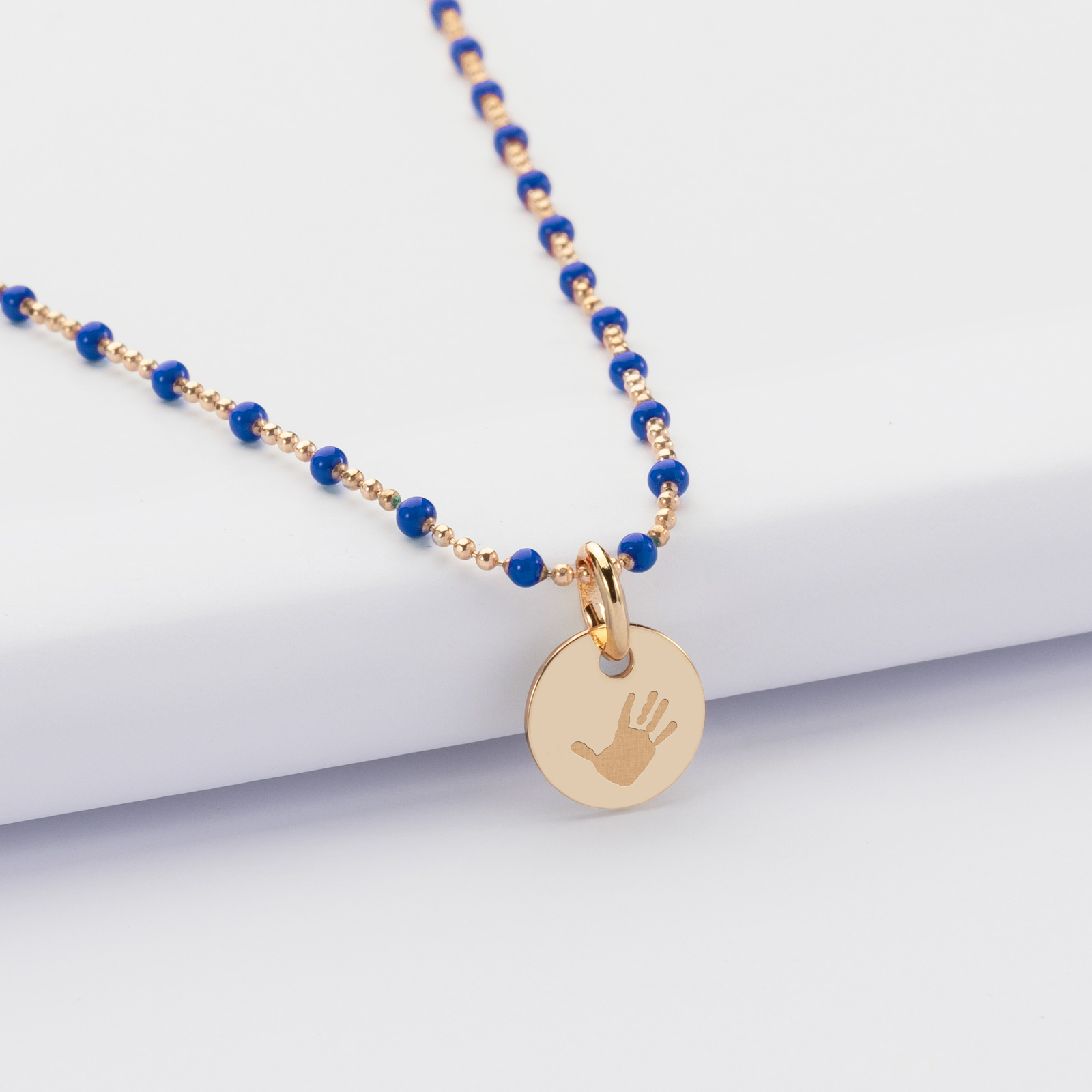 collier perles fantaisies bijou rétro années 1970 résine bleu 2 tons or *C1