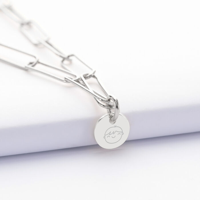 Personalised pendant large mesh medal engraved silver 10 mm