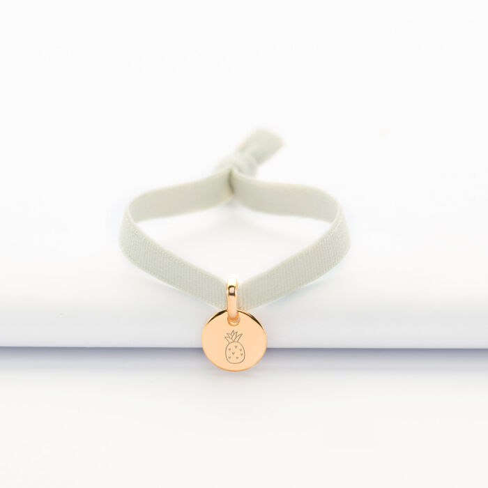 Bracelet enfant personnalisé cordon élastique médaille gravée plaqué or initiale 10 mm - ananas