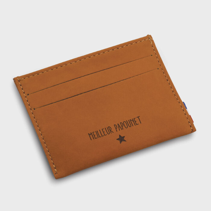 Porte-carte personnalisé cuir couleur Caramel 9,7x7,3cm - texte et pictogramme