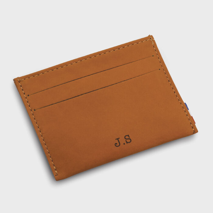 Porte-carte personnalisé cuir couleur Caramel 9,7x7,3cm - initiales