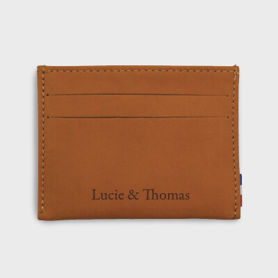 Porte-carte personnalisé cuir couleur Caramel 9,7x7,3cm - prénoms