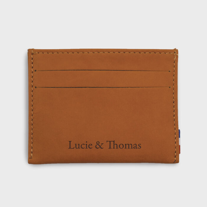 Porte-carte personnalisé cuir couleur Caramel 9,7x7,3cm - prénoms