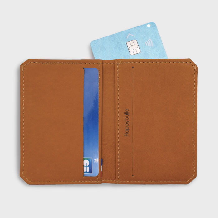 Porte-carte personnalisé double volets cuir couleur Caramel 6,8x9,8cm - intérieur